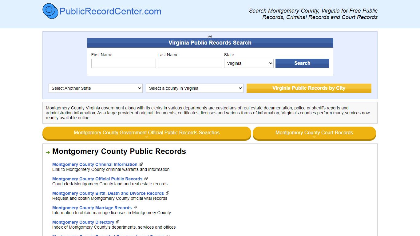Montgomery County Virginia Free Public Records - Court ...